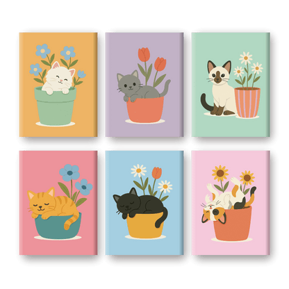 6 Mini Paintings | Katten & Bloemen Set