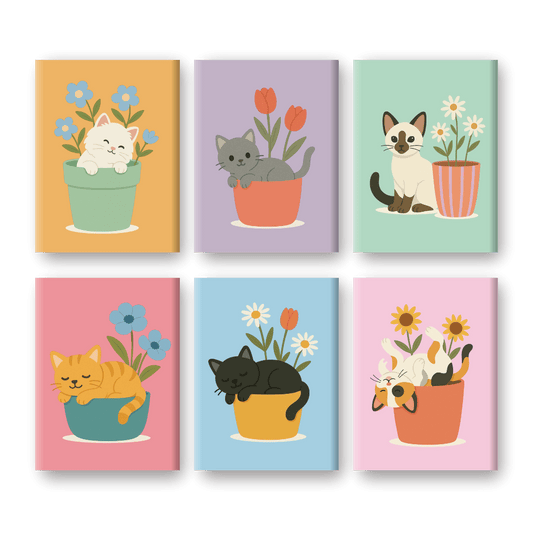 6 Mini Paintings | Katten & Bloemen Set