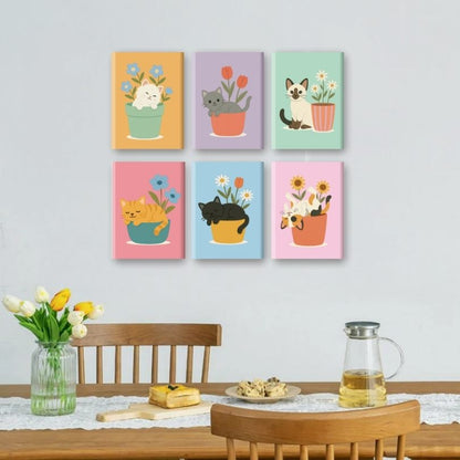 6 Mini Paintings | Katten & Bloemen Set
