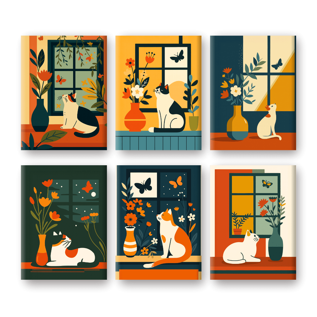 6 Mini Paintings | Katten Bij Het Raam Set- Schilderen op nummers