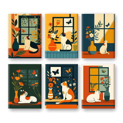 6 Mini Paintings | Katten Bij Het Raam Set- Schilderen op nummers
