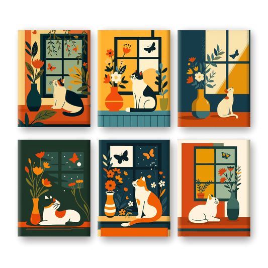 6 Mini Paintings | Katten Bij Het Raam Set- Schilderen op nummers