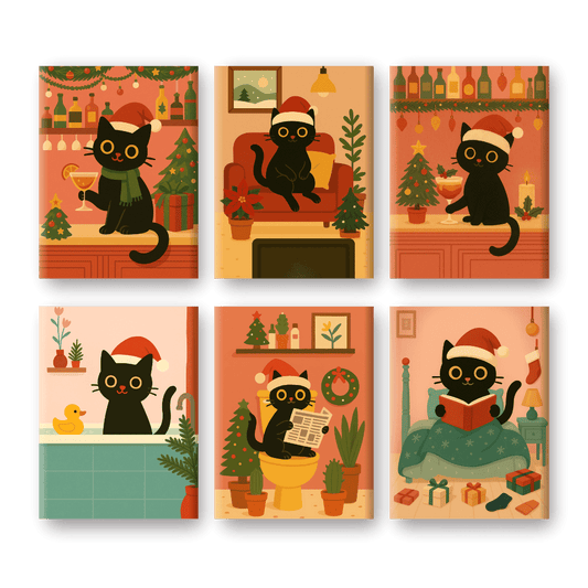 6 Mini Paintings | Kerst Katten Set