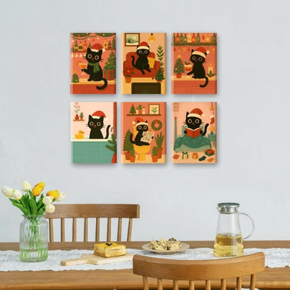 6 Mini Paintings | Kerst Katten Set