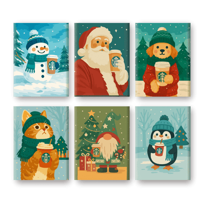 6 Mini Paintings | Kerst Koffie Vrienden Set