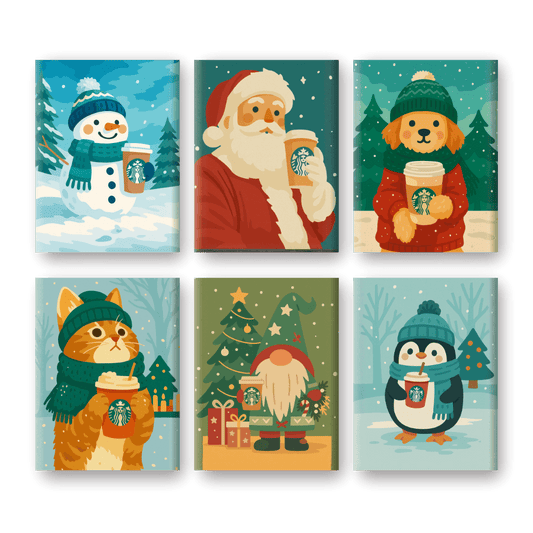 6 Mini Paintings | Kerst Koffie Vrienden Set