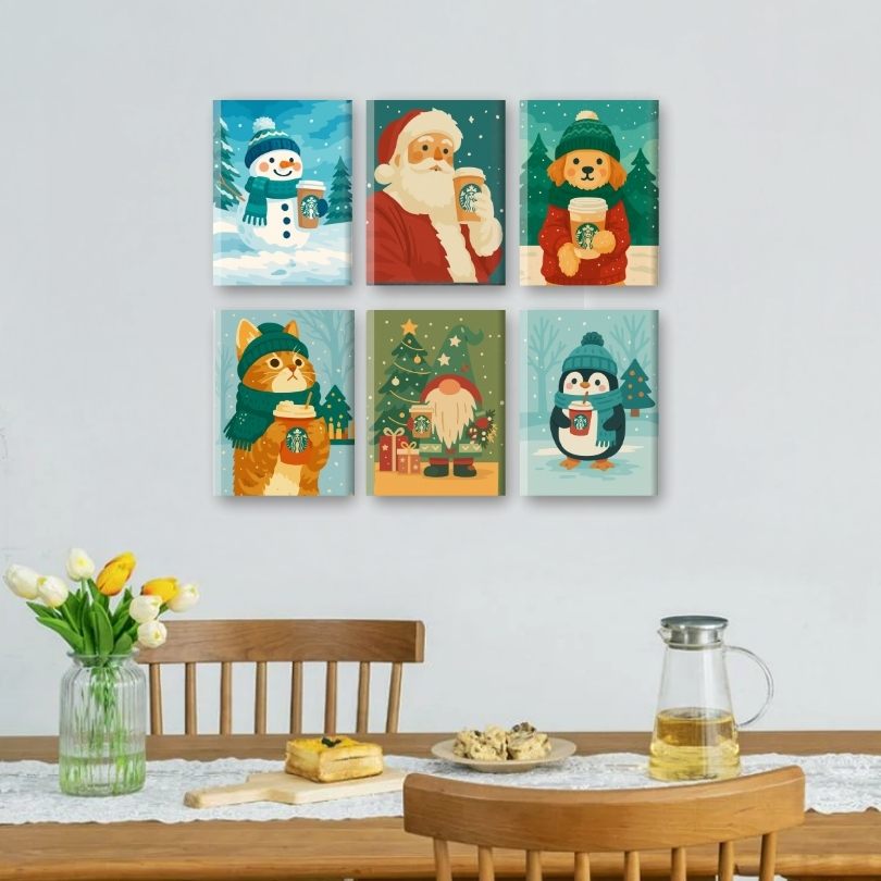 6 Mini Paintings | Kerst Koffie Vrienden Set