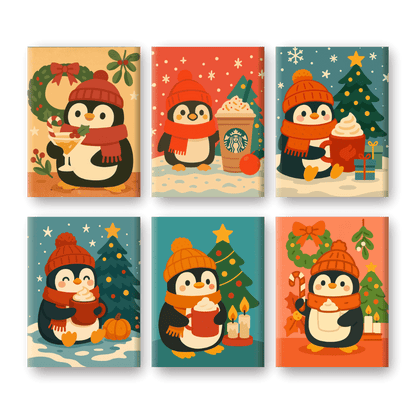 6 Mini Paintings | Kerst Pinguïn Set