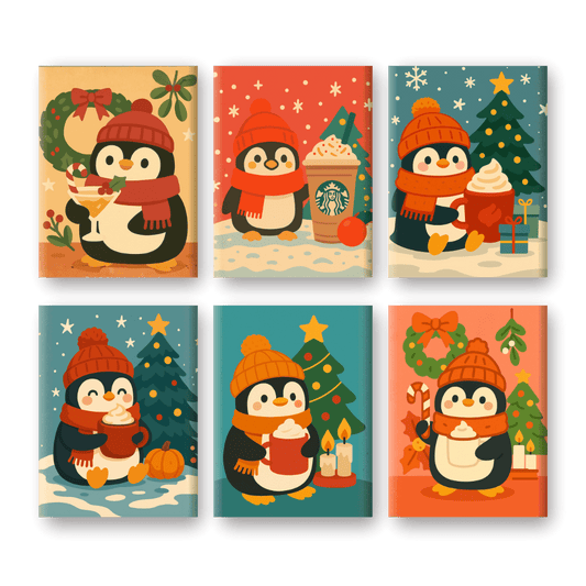 6 Mini Paintings | Kerst Pinguïn Set