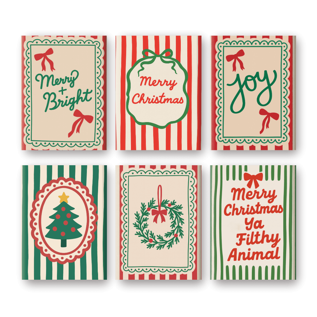 6 Mini Paintings | Kerst Strepen Set