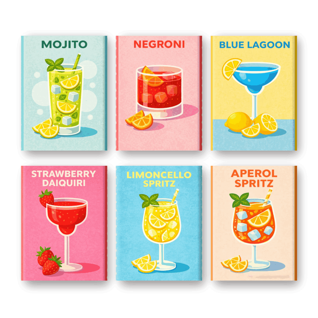 6 Mini Paintings | Cocktailklassiekers Set- Schilderen op nummers