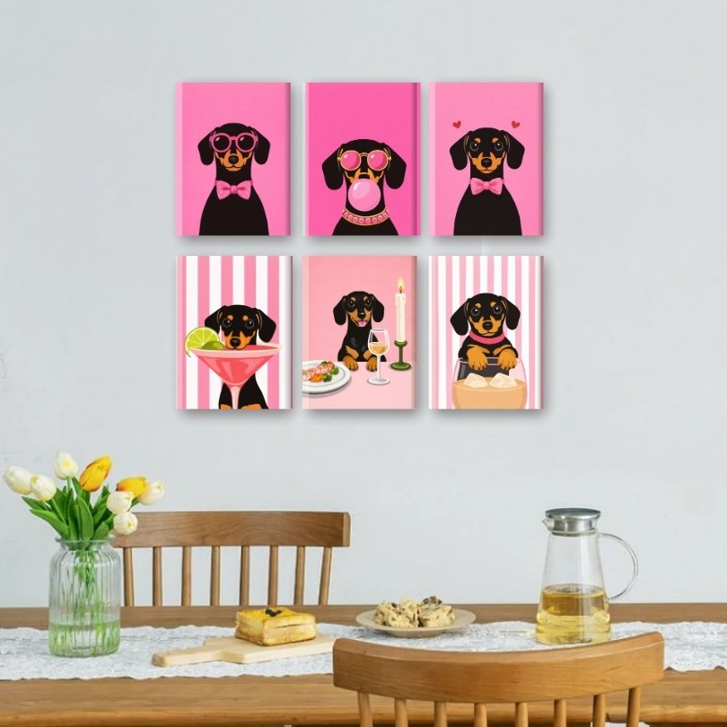 6 Mini Paintings | Roze Teckel Set