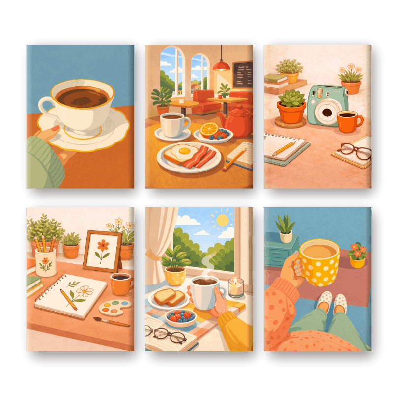 6 Mini Paintings | Koffierituelen Set- Schilderen op nummers