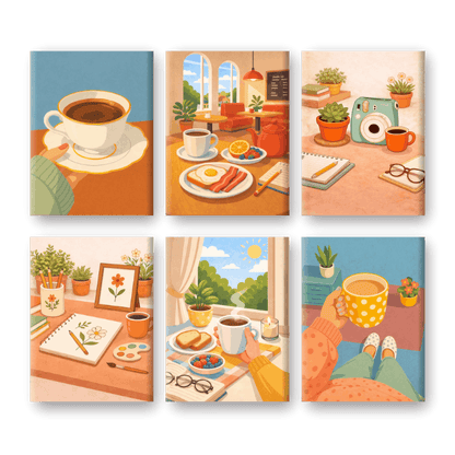 6 Mini Paintings | Koffierituelen Set- Schilderen op nummers