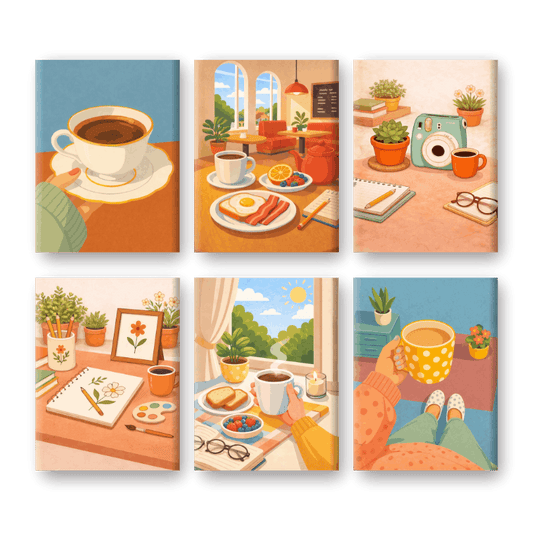 6 Mini Paintings | Koffierituelen Set- Schilderen op nummers