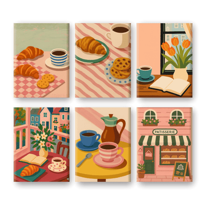 6 Mini Paintings | Koffie & Ontbijt Set