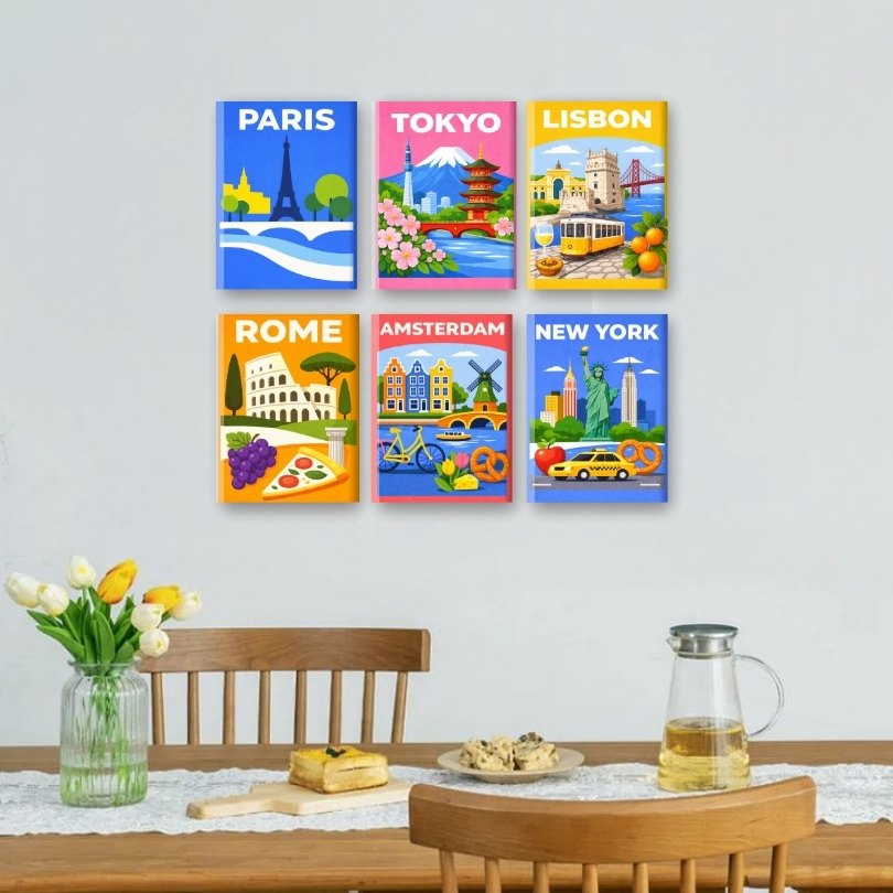 6 Mini Paintings | Kleurrijke Steden Set