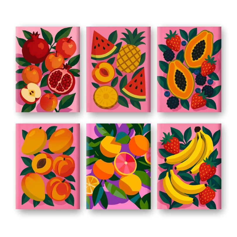 6 Mini Paintings | Kleurrijke fruit set