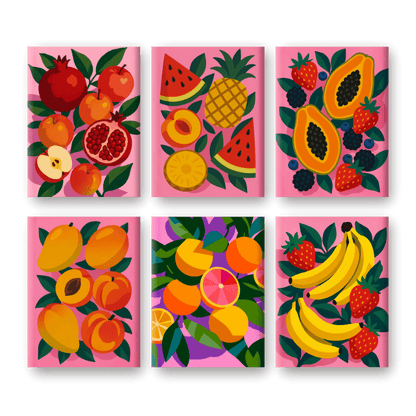 6 Mini Paintings | Kleurrijke fruit set