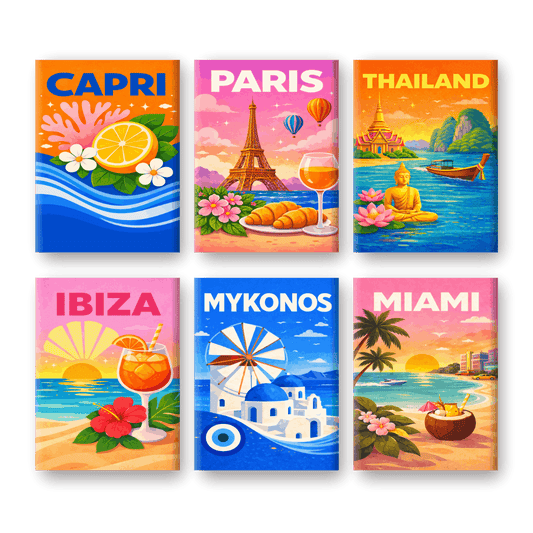 6 Mini Paintings | Kleurrijke Reisposters Set- Schilderen op nummers