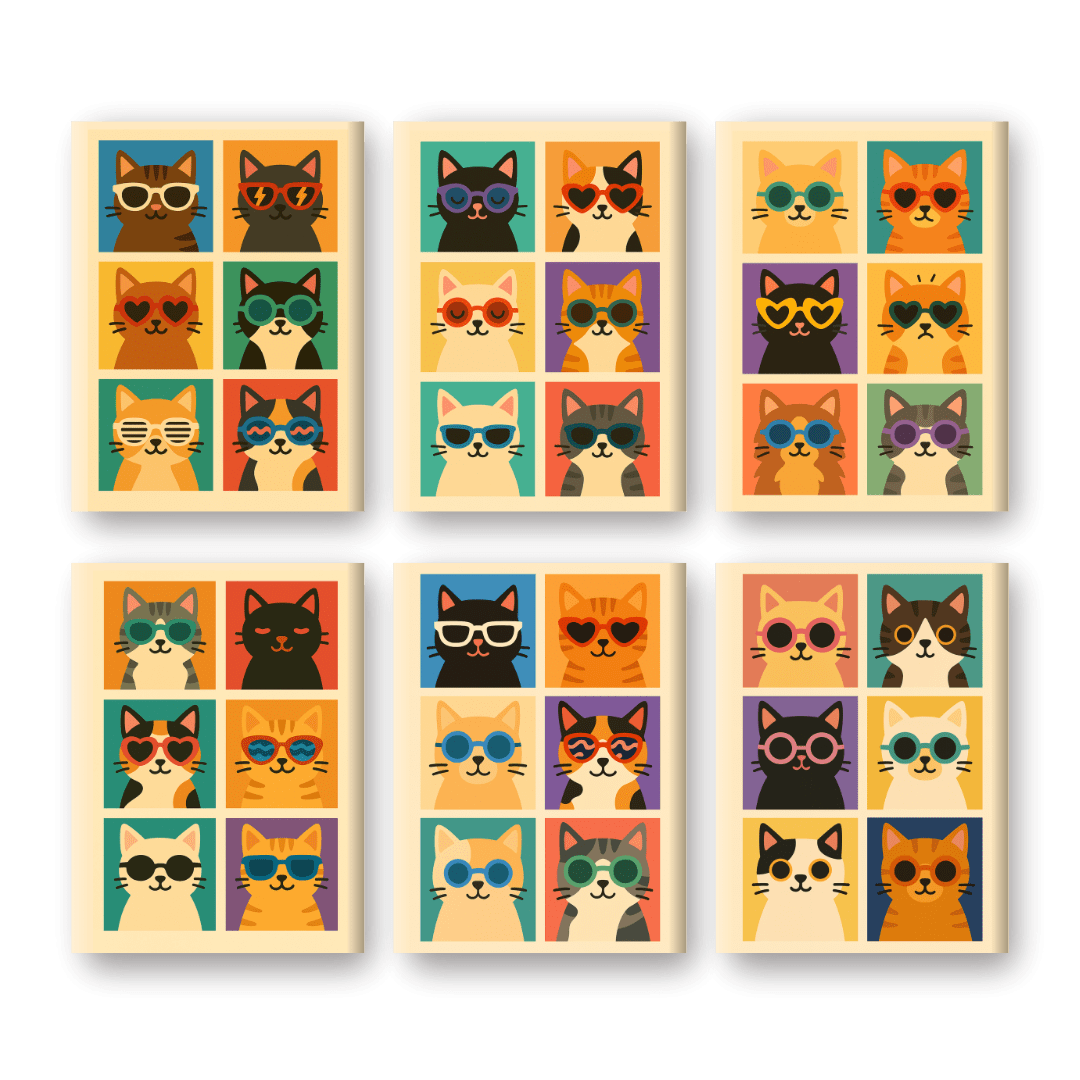 6 Mini Paintings | Coole Kleurrijke Katten Set