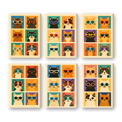 6 Mini Paintings | Coole Kleurrijke Katten Set