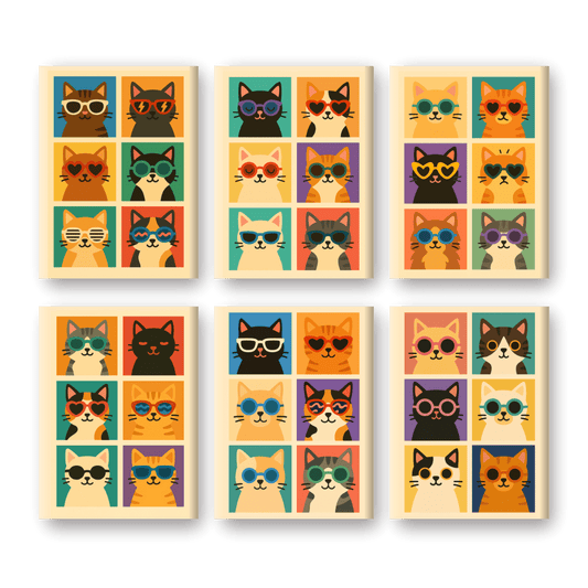 6 Mini Paintings | Coole Kleurrijke Katten Set