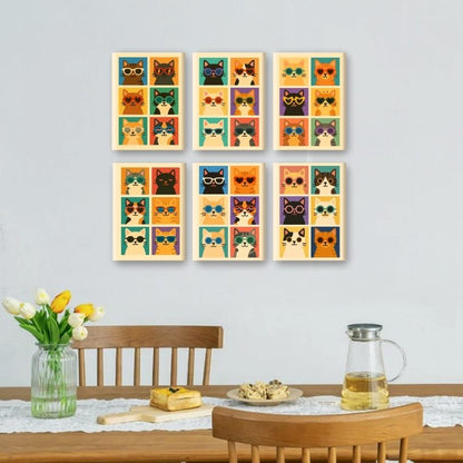 6 Mini Paintings | Coole Kleurrijke Katten Set