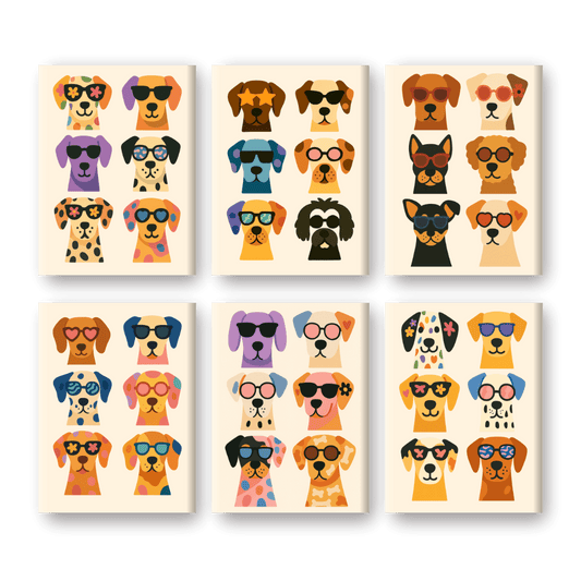 6 Mini Paintings | Coole Kleurrijke Honden Set