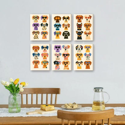 6 Mini Paintings | Coole Kleurrijke Honden Set