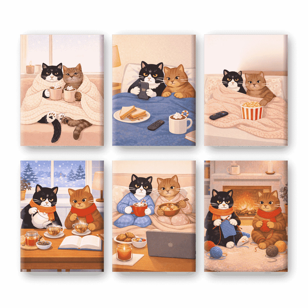 6 Mini Paintings | Gezellige Katten Set