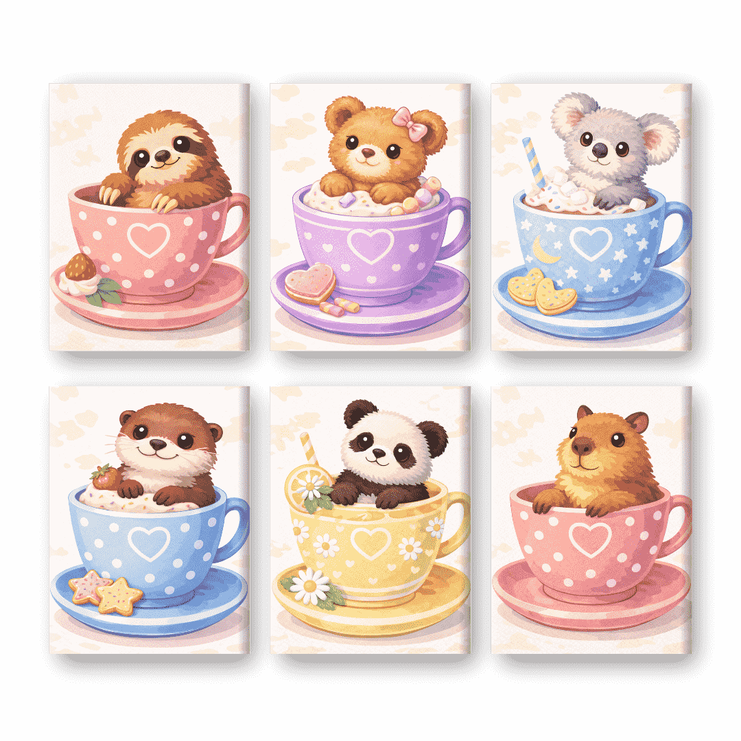 6 Mini Paintings | Schattige Dieren in Kopjes Set