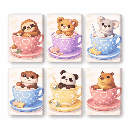 6 Mini Paintings | Schattige Dieren in Kopjes Set