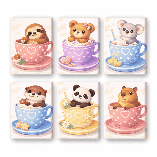 6 Mini Paintings | Schattige Dieren in Kopjes Set