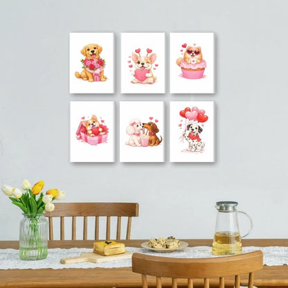 6 Mini Paintings | Valentijns Honden Set
