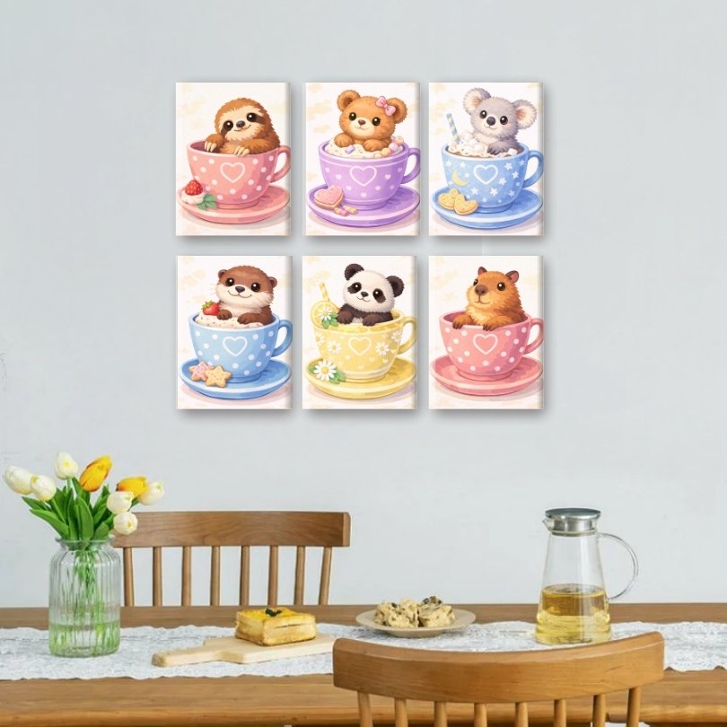 6 Mini Paintings | Schattige Dieren in Kopjes Set