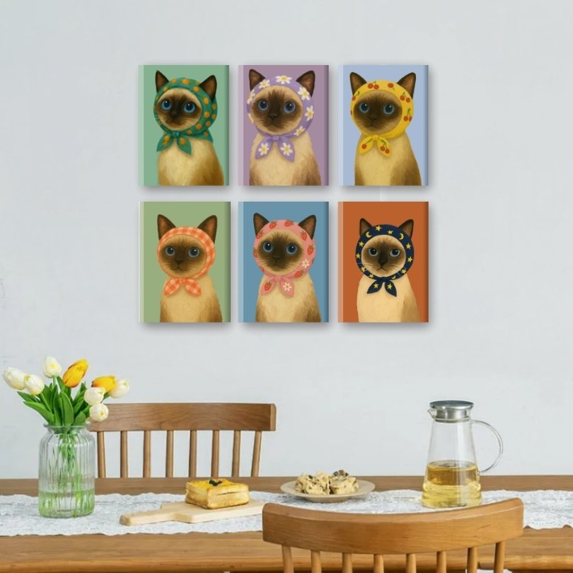 6 Mini Paintings | Schattige Katten Set