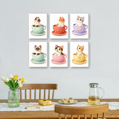 6 Mini Paintings | Schattige Katten in Kopjes Set