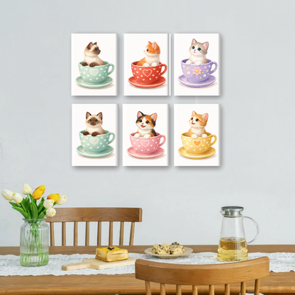 6 Mini Paintings | Schattige Katten in Kopjes Set