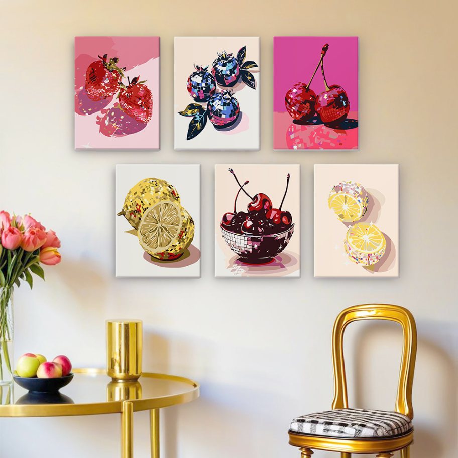 6 Mini Paintings - Disco Fruit Set Mockup