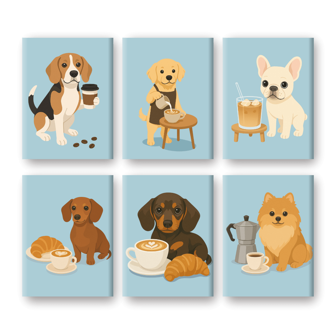 6 Mini Paintings | Honden & Koffie Set