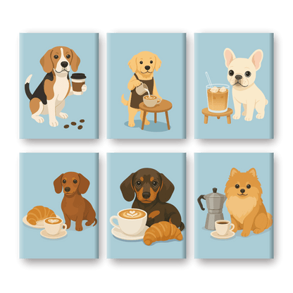 6 Mini Paintings | Honden & Koffie Set