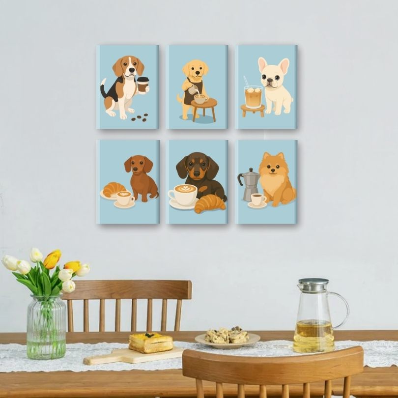 6 Mini Paintings | Honden & Koffie Set