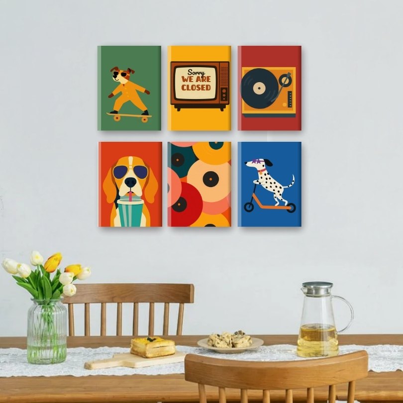 6 Mini Paintings | Honden & Disco Set