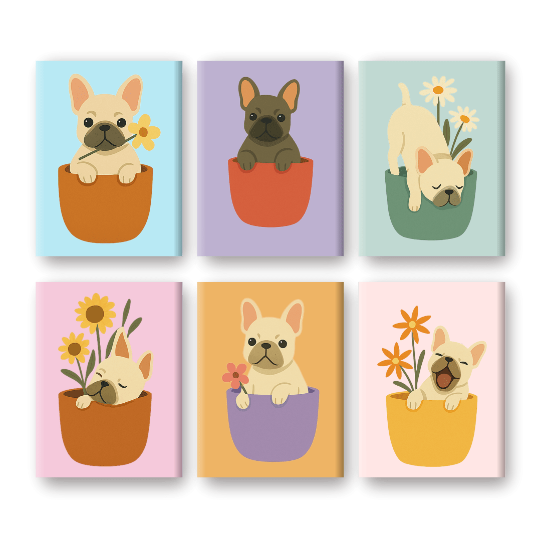 6 Mini Paintings | Honden & Bloemen Set