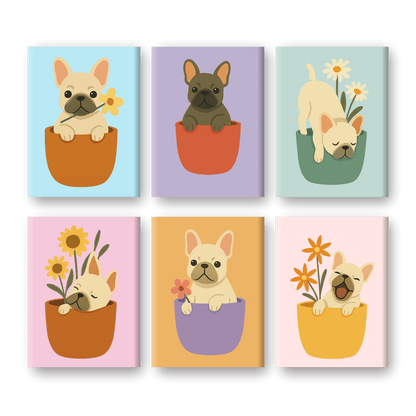 6 Mini Paintings | Honden & Bloemen Set