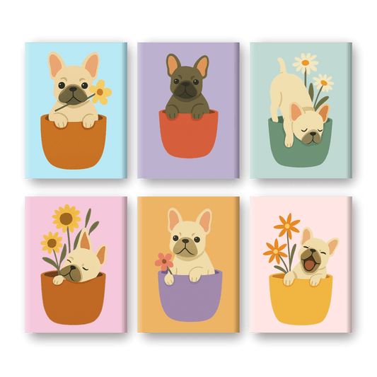 6 Mini Paintings | Honden & Bloemen Set