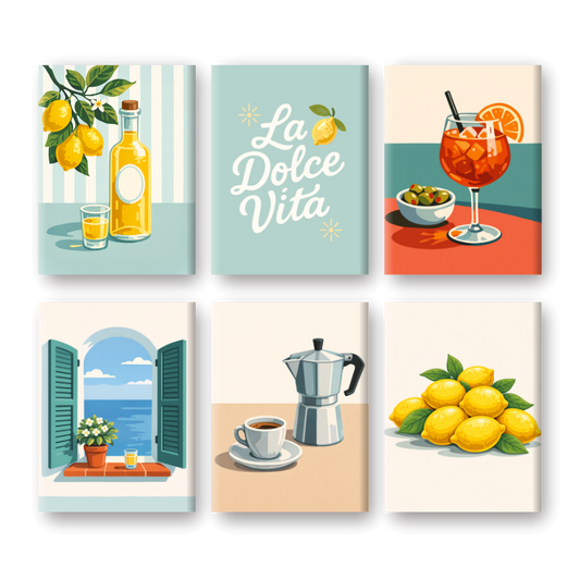 6 Mini Schilderijen | Dolce Vita Set- Schilderen op nummers