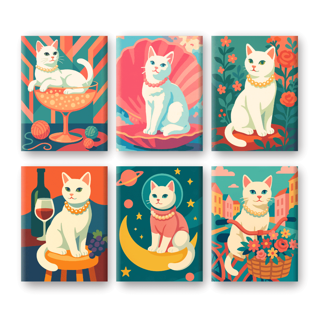 6 Mini Paintings | Elegante Katten Set- Schilderen op nummers
