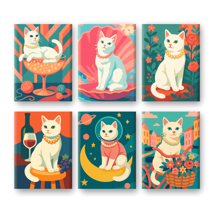 6 Mini Paintings | Elegante Katten Set- Schilderen op nummers